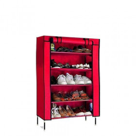 Range Chaussures - 5 Étagères - Rouge
