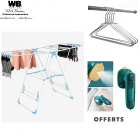 Achat_Séchoir à Linge Réglable, Blanc/Bleu, Taille dépliée (Etendoir): 138 x 90.5 x 51 cm (54.3 x 35.6 x 20 inch)