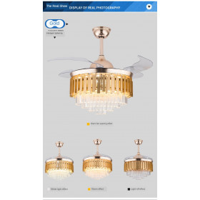 Lampe Lustre à LED en cristal avec Ventilateur 110/220V accompagné d’une télécommande