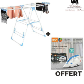 Achat_Séchoir à Linge Réglable, Blanc/Bleu, Taille dépliée (Etendoir): 138 x 90.5 x 51 cm (54.3 x 35.6 x 20 inch)