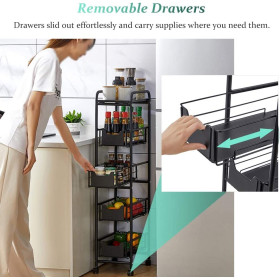 Étagères de Rangement Chariot de Rangement Roulant Extra-Haut À 5 Niveaux