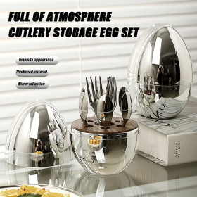Ensemble de couverts 7 pièces en acier inoxydable en forme d'œuf avec support