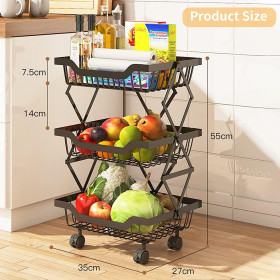 Corbeille à Fruits Pliable, Panier de Fruits et Légumes à 3 Niveaux