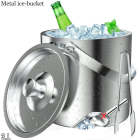 Seau à glace isotherme à double paroi en acier inoxydable avec couvercle et pince à glaçons (3L)