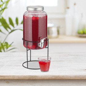 Distributeur de boissons froides avec carafe en verre d'une capacité de 5,5 l, support en métal et robinet
