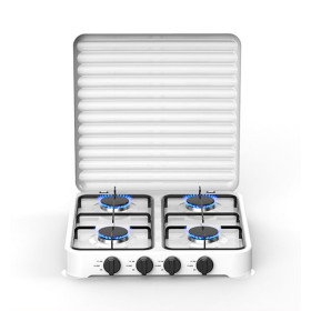 Cuisinière De Table 4 Feux Avec Couvercle Strié En Inox + Pôele + Briquet Allume Gaz