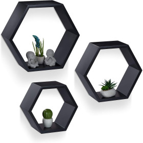 Lot de 3 étagères murales flottantes hexagonales en bois pour salon, cuisine, chambre