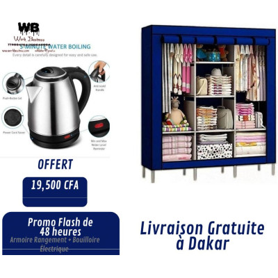 ACHAT Pack armoire 3 battants en tissus avec Bouilloire offert