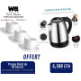 Achat _ Bouilloire Electrique (2 Litres) Inox + Lot de 3 tasses sous tasse offert