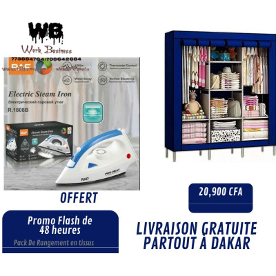 ACHAT Pack armoire 3 battants en tissus avec Fer a repasser offert