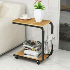 Meuble d'angle Multi-Fonctions en Bois Massif, Table de Chevet, carrée 51x30x56 (Hauteur), Petite Table Basse Amovible