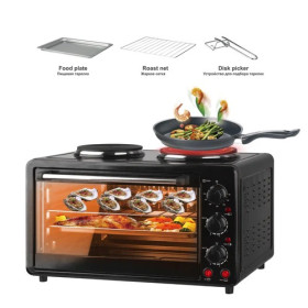 Four Électrique 38 litres avec 2 Plaques de Cuisson - Four avec 2 réchaud