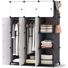 Armoire 111 x 47 x 147 cm (l x P x H) (noir et blanc) (noir et blanc, 12 cubes)