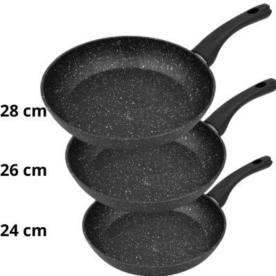 Set de 3 pcs Poêles 20/24/ 28 cm en pierre intérieur extérieur