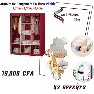 Armoire Penderie de vêtement en Toile, 175cm*150 * 45 (marron)