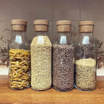 Lot de 4 carafes en verre transparent avec bouchon en liège