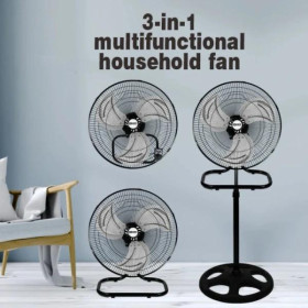 Ventilateur 3 en 1 au 3 positions:sur Pied,Multi Fixation,Posable ou Mural