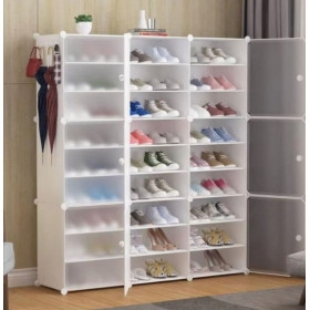 Armoire à Chaussures Meuble à Chaussures Etagère Avec Portes Plastique 48 paires Blanc Facile à monter
