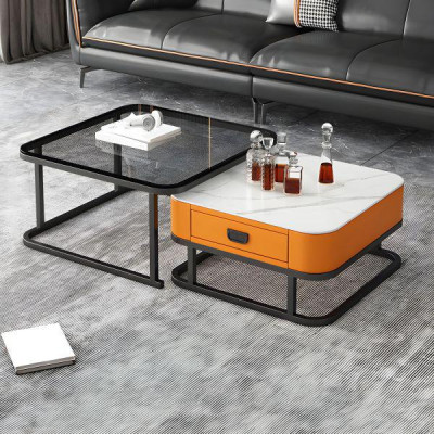 Table Basse Carrée Or Ensemble De 2 Tables Basses en Verre avec Cadre en Métal