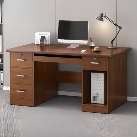 bureau pour ordinateur naturel 4 tiroirs, plateau pour clavier, rangement pour unité centrale
