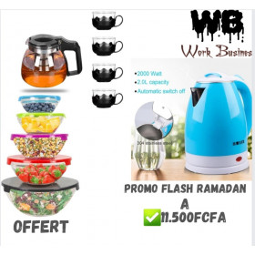 ACHAT Bouilloire électrique + ensemble théière + lot de 5 Bols en verre offert