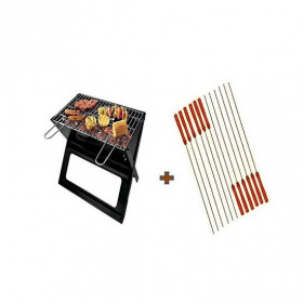 PORTABLE BARBECUE AU CHARBON GRILL EN ACIER+10 PIQUES À Brochettes