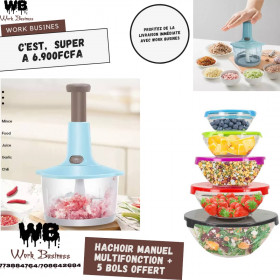 Achat_Hachoir manuel, hachoir multifonction avec 5 bols en verre offert